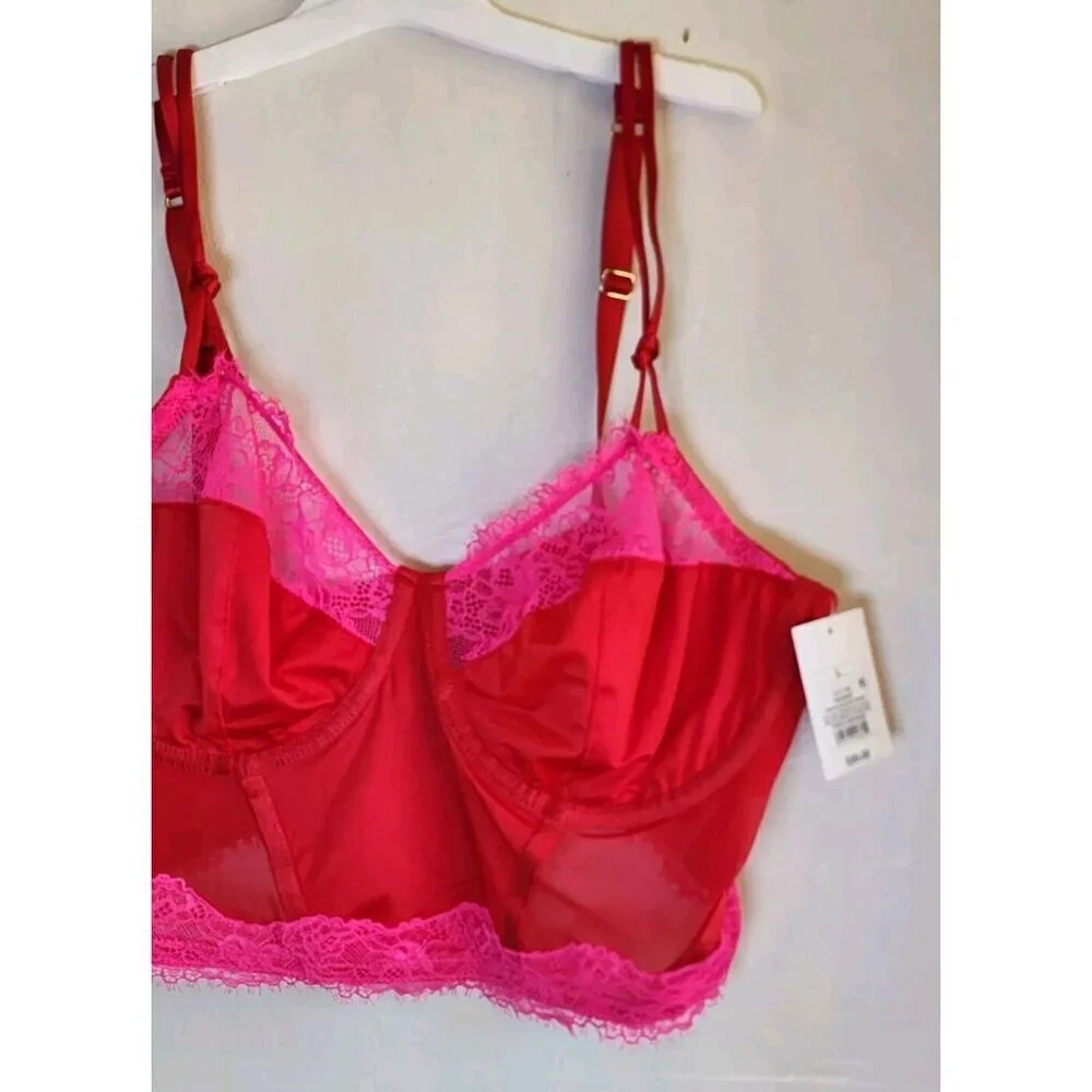 New Auden Women's Red & Pink Sexy Sheer Long Bra Adjustable Straps Size S